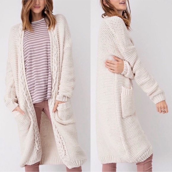 Cream Vanilla Chunky Knit Long Cardigan Women’s Size Small/Medium NWT - Picture 1 of 16